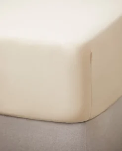 Discount Bassols Sábana Bajera Sahara Beige Mate de Algodón Lavado